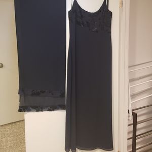 Midnight Blue Tea Length Dress with Matching Shawl